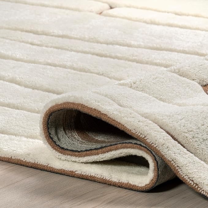 Nuloom Nazco Cream Geometric Hand Tufted Area Rug, 6' x 9' | Nuloom Nazco Geometric 6' x 9' Wool Area Rug for Living Room Bedroom Dining Room, Cream