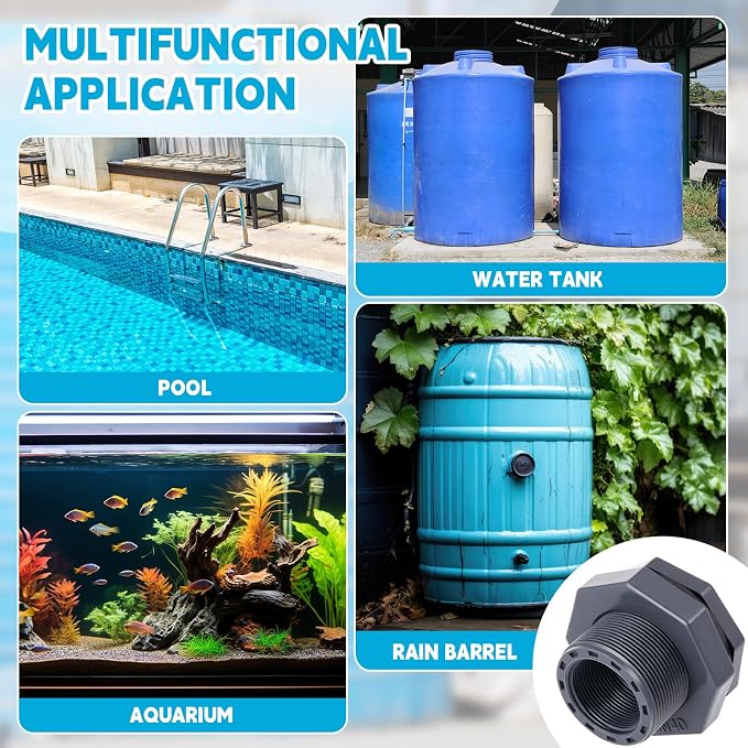 1 Pcs 1-1/2 Inch Bulkhead Fitting PVC Water Tank Connector Plumbing Pipe Threaded Bulkhead Fitting NPT for Rain Barrels, Water Tanks, Aquariums, Tubs, Pools