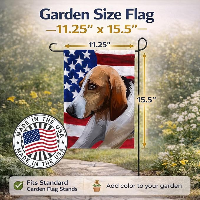 Caroline's Treasures CK6650GF Poitevin Dog American Flag Garden Flag Mailbox Flag Decorative Yard Flag Banner Outside Patio Artwork Yard Flower Beds, Garden Size, Multicolor