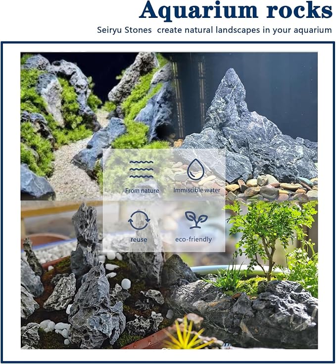 Natural Rocks Seiryu Stones Aquariums Stones for Aquascaping, Aquariums, Terrariums, Vivariums Decorative Stone,Reptile Enclosures,Paludariums,and Gardens-10lb（2 to 7 inch）