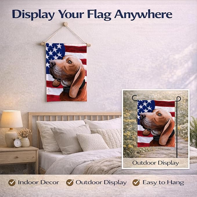 Caroline's Treasures CK6683GF Sabueso Espanol Dog American Flag Garden Flag Mailbox Flag Decorative Yard Flag Banner Outside Patio Artwork Yard Flower Beds, Garden Size, Multicolor