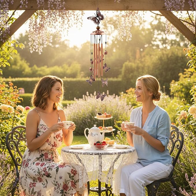 Wind Chimes for Outside, Butterflies Aluminum Tube Wind Chimes with S Hook, Patio Porch Garden Decor, Housewarming Gift for Mother’s Day Women Mom Grandma Sister
