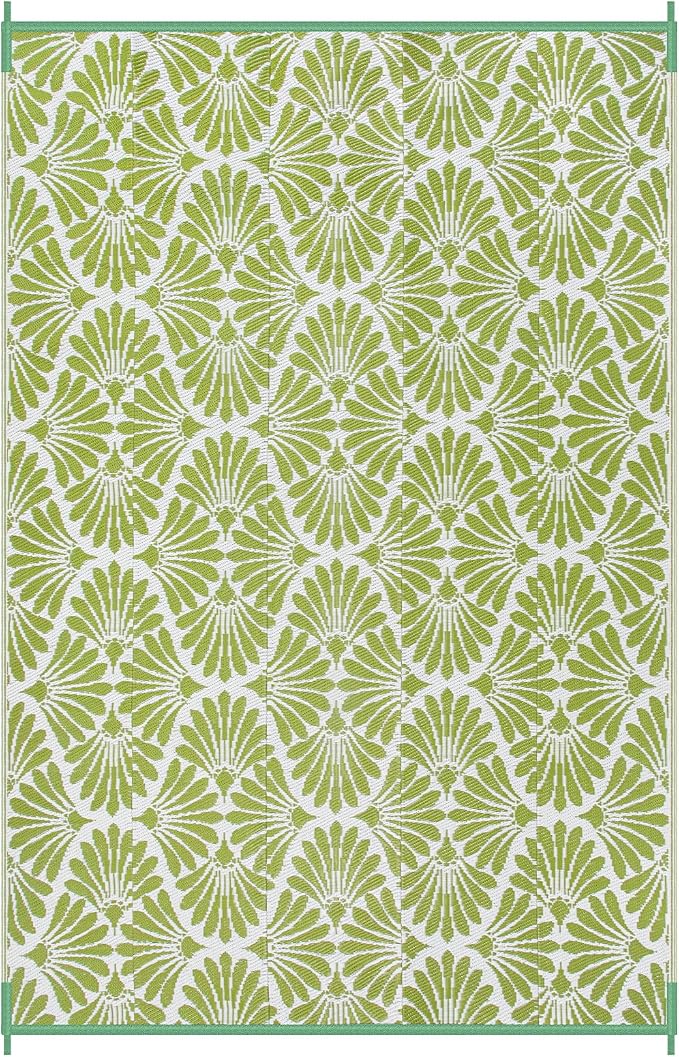 Lahome Outdoor Plastic Straw Camping Rugs, Waterproof 6x9 Outdoor Patio Rugs, Reversible Portable Outside Carpets for Beach Camping Picnic Rv, Pale Green,6'x9'