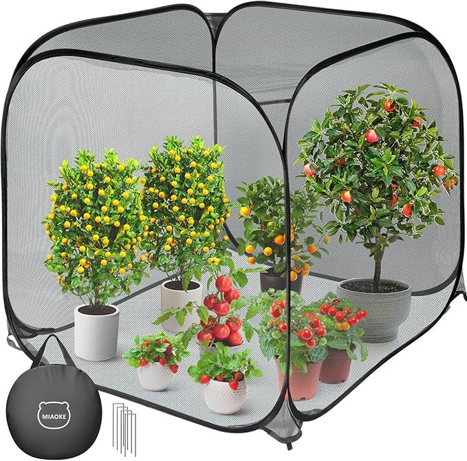 Pop Up Mesh Plant Cover, 35.4x35.4x38.2 Inch No Build Protection Against Insects Garden Netting, Raised Bed Cover for Barrier Against Insects for Vegetable Plant Fruit Animals-Black