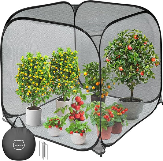 Pop Up Mesh Plant Cover, 35.4x35.4x38.2 Inch No Build Protection Against Insects Garden Netting, Raised Bed Cover for Barrier Against Insects for Vegetable Plant Fruit Animals-Black