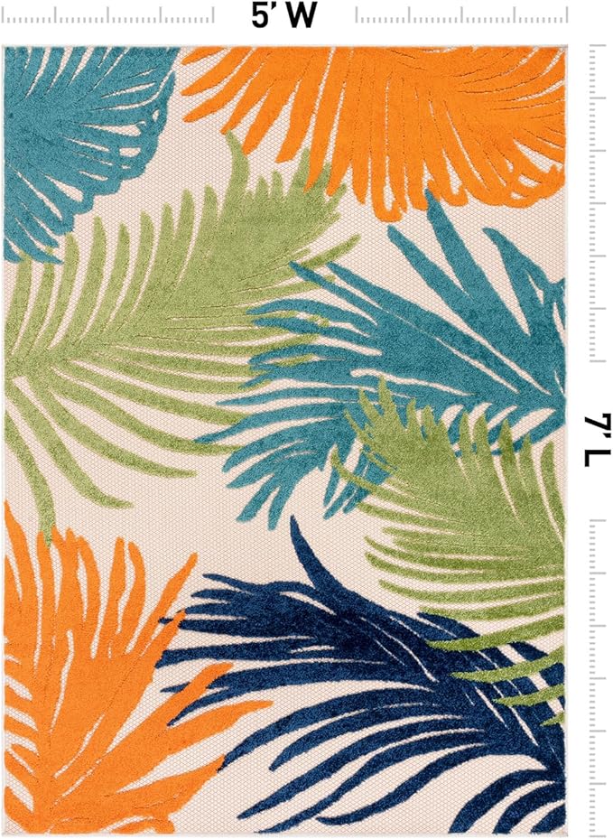 Rugshop Multi Lucca Contemporary Floral Indoor/Outdoor Area Rug Durable Polypropylene, Weather Resistant, Easy Maintenance, Perfect for Patio, Backyard, Deck and Outdoor Lounge 5' x 7'