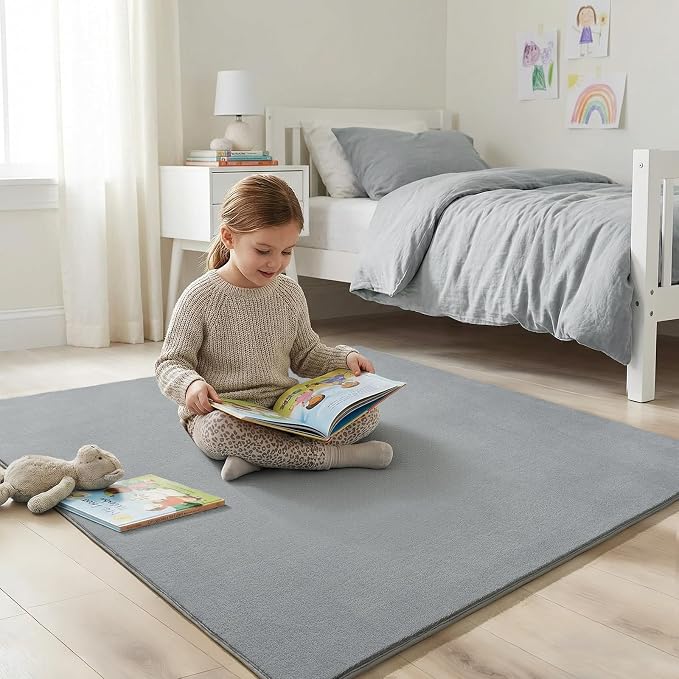 Amearea 4x4 Square Area Rugs for Bedroom Living Room, Grey Memory Foam Rug | Thickened Fluffy Indoor Washable Rug, Modern Non Slip Minimalist Carpet for Entryway Kids Boys Girls Dorm Nursery Room Decor