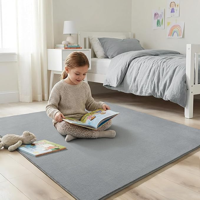 Amearea 6x6 Square Area Rugs for Bedroom Living Room, Grey Memory Foam Rug | Thickened Fluffy Indoor Washable Rugs, Modern Non Slip Minimalist Carpet for Kids Boys Girls Dorm Nursery Room Decor