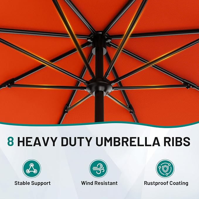 AreShark 9 FT Patio Umbrella for Outdoor, Outdoor Table Umbrella with Push Button Tilt and Crank, Outdoor Patio Umbrellas with 8 Sturdy Ribs for Market, Garden, Pool (Orange)