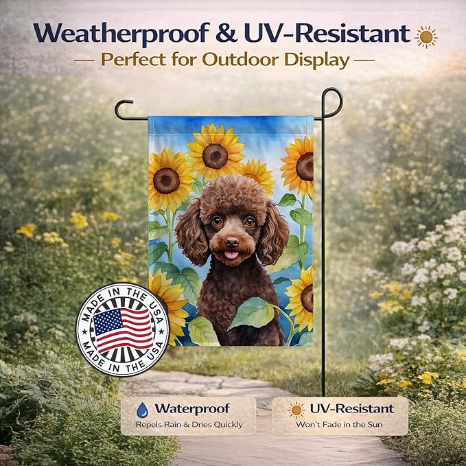 Caroline's Treasures DAC6139GF Chocolate Poodle in Sunflowers Garden Flag Mailbox Flag Decorative Yard Flag Banner Outside Patio Artwork Yard Flower Beds, Garden Size, Multicolor