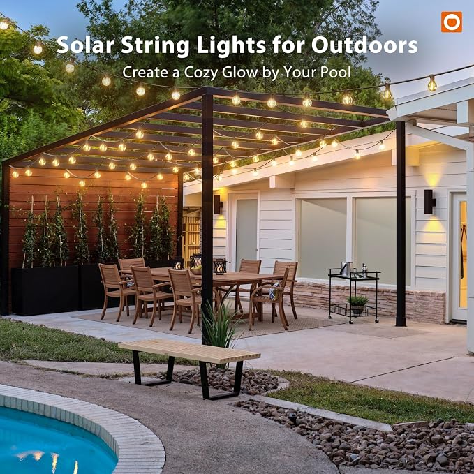 addlon 50FT Solar String Lights Outdoor Waterproof with Remote, G40 Globe Solar Patio Light with 27 LED Shatterproof Bulbs, 3 Modes, Dimmable Hanging for Outside Backyard Party