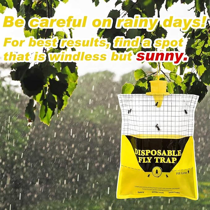 Outdoor Fly Traps for Patio, 8 Pack Pre-Baited Big Fly Bags Outdoor Disposable, Hanging Fly Catcher Hunter Stable Horse Ranch Control Repellent Killer for Barn, Farm