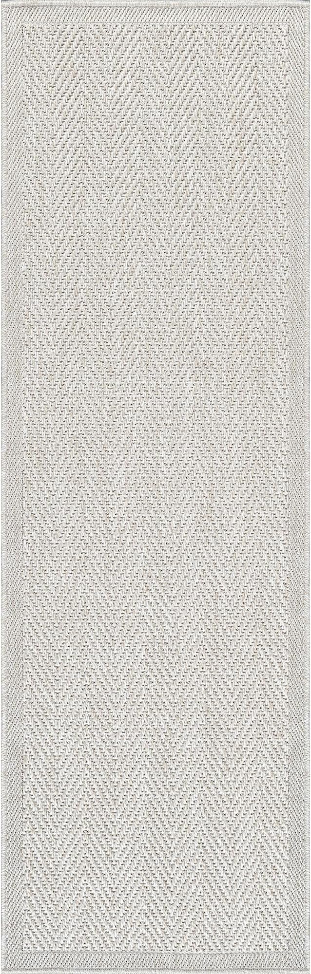 CAMILSON Indoor and Outdoor Runner Rug Off-White Herringbone Seagrass Boho Design Easy-Cleaning Non Shedding Fiber Living Room Bedroom Garden Patio and Kitchen Washable Outside Carpet Alfombras (2x7)