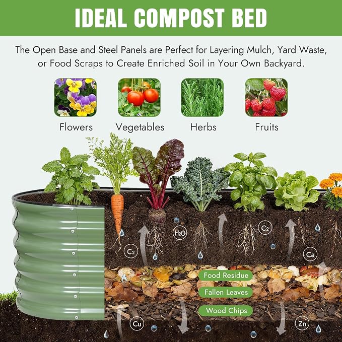 INNO STAGE Galvanized Raised Garden Bed Kits, 8x2x1.4FT Metal Raised Garden Beds Outdoor, 17'' Tall Large Steel Raised Planter Bed for Vegetables & Flowers Patio Ground Planter Box (Olive Green, 2Pcs)