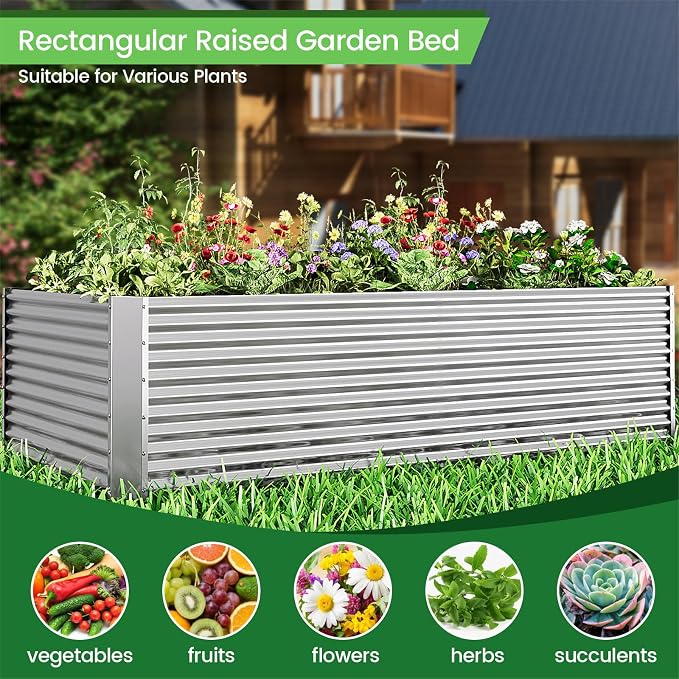 2pcs Tall Galvanized Raised Garden Bed Outdoor,Steel Garden Bed for Vegetables,Above Ground Garden Box for Flower,Metal Raised Beds for Gardening - 3x2ft