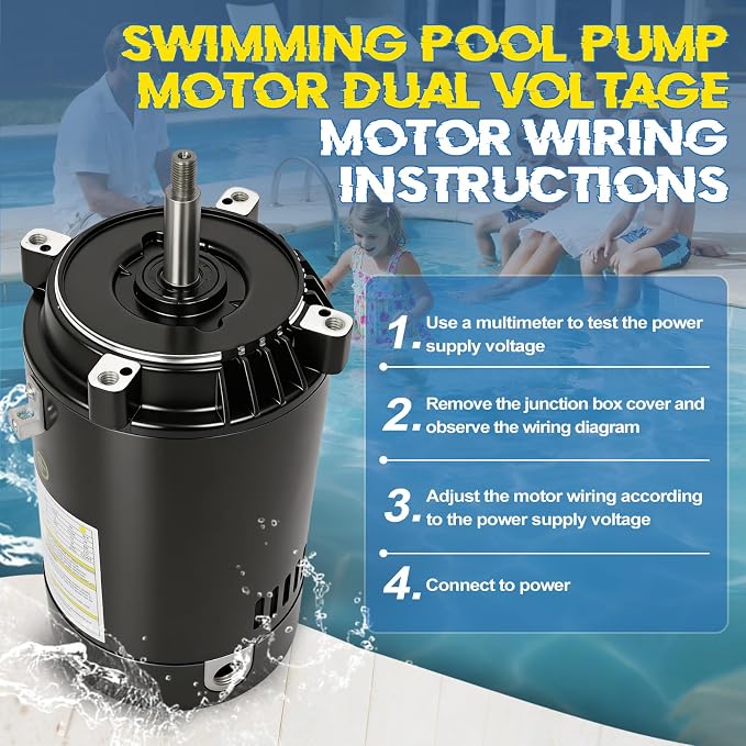 UST1072 Pool Pump Motor 3/4HP 56J C-Face Fit for Hayward Super Pump/Max-Flo | 115/230V Dual Voltage, 3450 RPM 56J C-Face, 5/8" 1045 Steel Shaft, ODP Protection, Fit for Century A.O. Smith