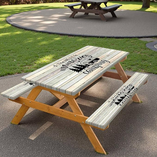 Picnic Table Cover with Bench Covers and Bag, Outdoor Camping Camper RV Wood Waterproof Windproof Tablecloth with Elastic Edges, Camping Accessories RV Gear Campers 60x30 Inches 3 Pcs Set
