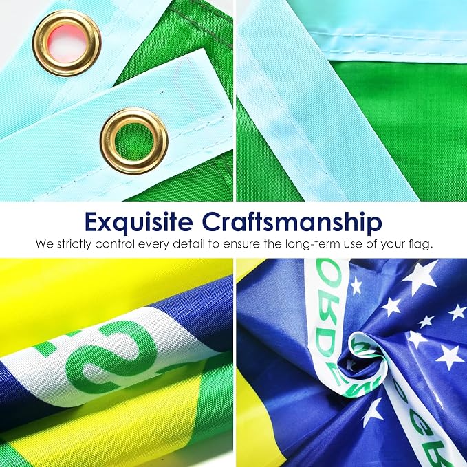 AhfuLife Brazil Flag 3x5 Ft, Large Brazilian Flags for Outside - Double Side with Brass Eyelets for Olympic Party Decorations, Soccer Party Decoration Bar Garden Street Decoration Indoor Outdoor