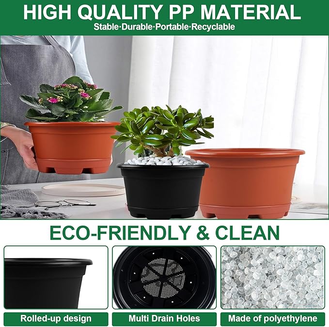 KPUVX Outdoor Flower Pots 5 Packs 13 inch pots for Plants Modern Decorative Garden Pot with Saucer, Lightweight Large Plastic Planters for Indoor Plants,Decorative Plastic Plant Pots