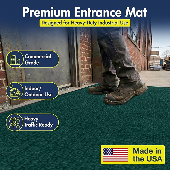 Notrax 109 Industrial Door Mat, 4' x 6' Large Entrance Mat, Heavy Duty Commercial Rugs for Entryway, Welcome Lobbies, Garage, and Mudroom, Made in the USA, Hunter Green, Brush Step 109S0046GN