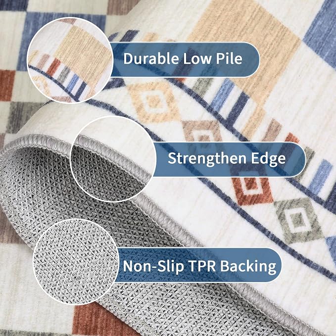 GarveeHome 2x6 Runner Rug for Kitchen Bath Modern Abstract Checkered Rug | Machine Washable Carpets for Nursery Room Non-Slip Low Pile Contemporary Multi-Color Laundry Room Area Rug for Kids Room