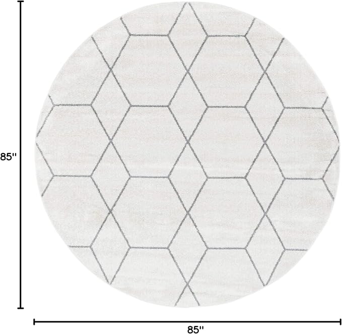 Unique Loom Trellis Frieze Collection Area Rug - Geometric (7' Round, Ivory/ Gray)