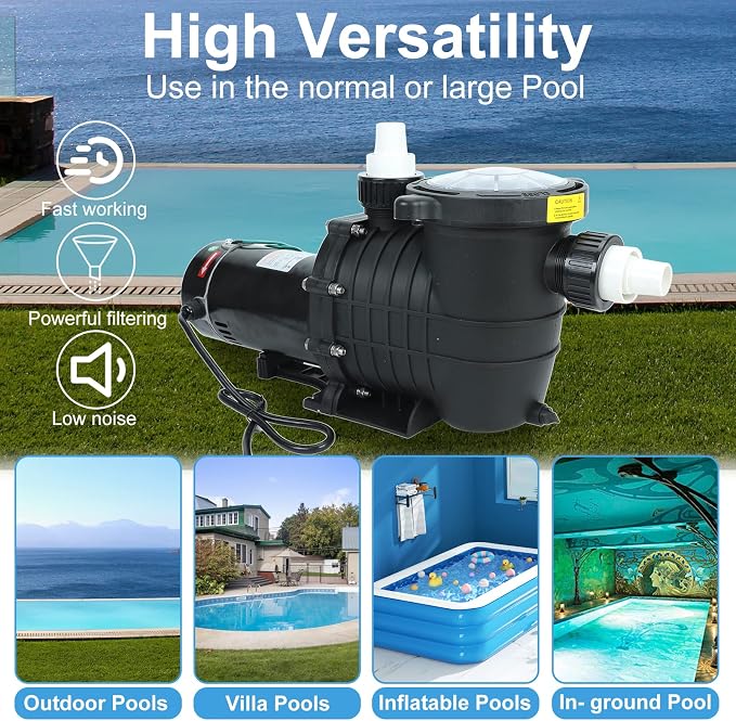 2.0 HP In/Above Ground Swimming Pool Pump, 110V/220V Dual Voltage 6840GPH Single Speed Pool Water Pumps lnground Above Ground with Filter Basket