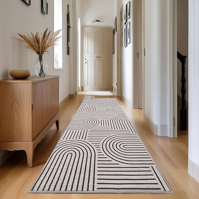 ROYHOME Modern 2x6 Hallway Runner Rug Non Slip Soft Kitchen Rug Light Camel | Abstract Washable Mat, Rainbow Geometric Runners Rugs for Bedroom, Long Rugs for Entryway Arch Pattern Bathroom Laundry Dorm