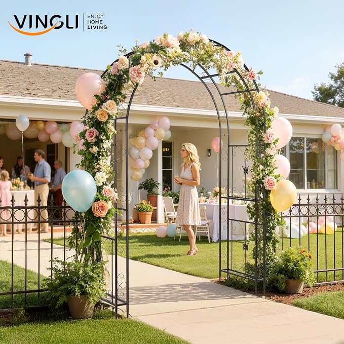 VINGLI Garden Arbor, Arch Archway for Wedding Ceremony Party, Steel Garden Trellis for Plant Climbing, Christmas Garden Decorations Pergola for Garden, Backyard, Lawn (75.5x22.8x94.5) (Bronze)