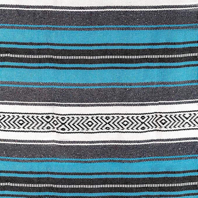 Airooglee 69" L x 51" W Large Mexican Blanket - Perfect for Yoga, Outdoor, Beach, Serape, Picnic, Camping - Woven Boho Home Decor - Blue