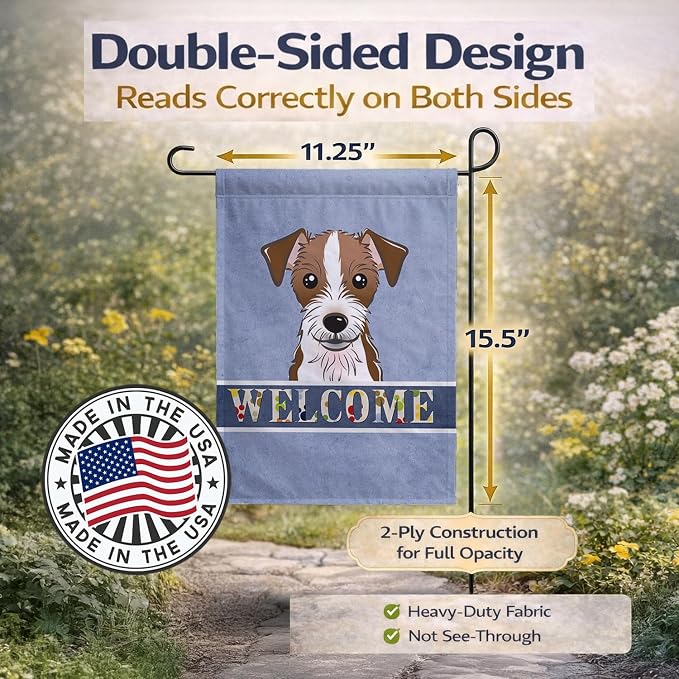 Caroline's Treasures BB1388GF Jack Russell Terrier Welcome Garden Flag, Blue Mailbox Flag Decorative Yard Flag Banner Outside Patio Artwork Yard Flower Beds, Garden Size, Multicolor
