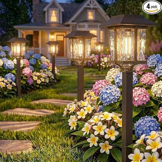 XMCOSY+ Solar Pathway Lights Outdoor, Glass Garden Lights with Warm Edison Glow, Waterproof Stainless Steel Landscape Lighting for Walkway Yard Patio Driveway Decor (4 Pack, Warm White)