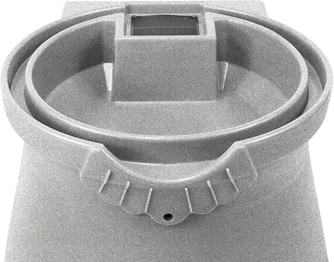 Good Ideas Rain Saver 50 Gallon Urn Shaped Self Draining Wizard Barrel Water Storage with Planter Space and 2 Brass Spigots, Light Granite