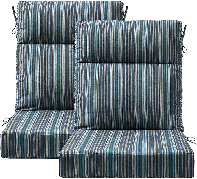 Unimatta Sunbrella Outdoor Separate High Back Cushion Seat Pads, 2-Pack 44 x 21 Inch Water-Repellent & Fade-Resistant Patio Furniture Cushions with Ties for Adirondack, Rocking Chairs, Troupe Dock
