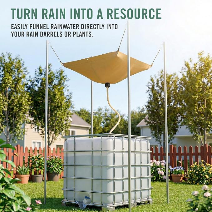Heavy Duty Roof Leak Diverter Tarp Kit - 10x5 Ft Waterproof Ceiling Rain Catcher with Drainage System for Emergency Repairs & Rainwater Collection (Khaki)