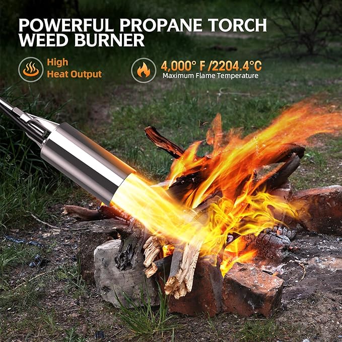 Propane Weed Torch Burner with 11.5FT Hose, Self-Igniting Heavy Duty Flame Weeder with Turbo Trigger, Adjustable Outdoor Torch for Driveway, Garden, Yard, Ice and Snow (Black)