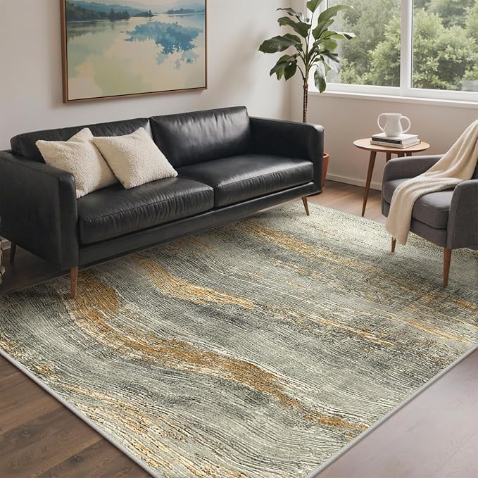 BEIMO 6x9 Washable Area Rug for Living Room, Wave Abstract Bronze Gray | Soft Machine Washable Modern Rug,Streaks Pattern Non Slip Indoor Carpet for Dining Room Playroom Bedroom Office