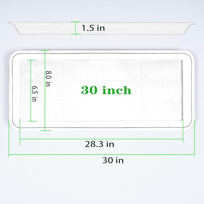 VUWEZ 2 Pack Plastic Plant Saucer - Rectangular 30 inch, Indoors/Outdoors, Drip Tray for Flower Pot, Windowsill (8 X 30'', Cream White)