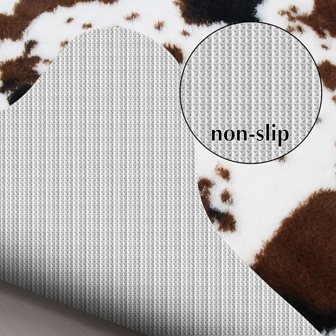 MACEVIA Cow Print Rug Faux Cowhide Rugs Cute Animal Area Carpet Western Decor for Living Room Bedroom with Anti-Slip Rubber Large Size 59" L x 47.2" W(4.9ft x 3.9ft)