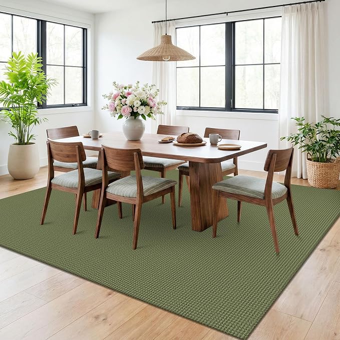 KOZYFLY 6x9 Dining Room Rugs, Washable Area Rug for Living Room, Non Slip Rugs for Bedroom, Braided Floor Carpet for Nursery, Office, Cotton Rug Home Indoor Decor, Olive Green/Earthy Green
