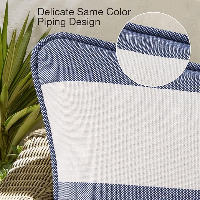 Unimatta Decorative Outdoor Water Repellent Throw Pillows with Inserts, Set of 4, 20" x12" Pillows for Patio, Backyard, Bed, Couch, and Patio Furniture, Navy Stripe