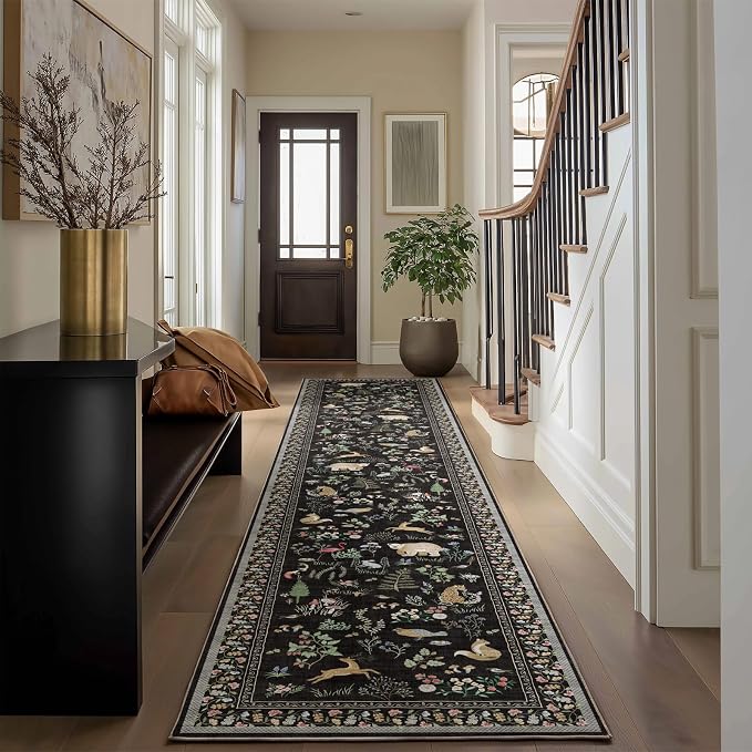 Machine Washable Kitchen Runner Rugs: 2'x10' Hallway Runner Non Slip Low Pile Stain Resistant Soft Carpet Runners for Hallways Indoor Entryway Kitchen Laundry Room Bedroom Farmhouse