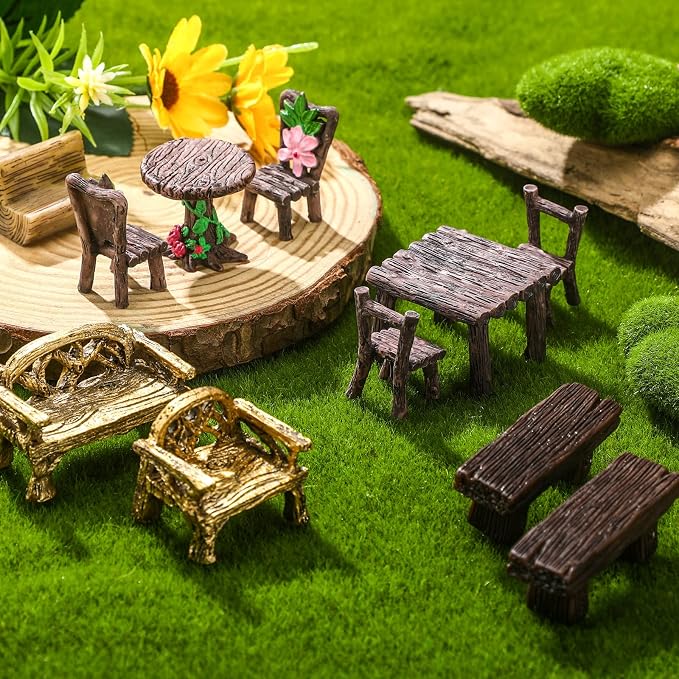 BBTO 24 Pcs Garden Furniture Fairy Mini Architecture Accessories Fairy Miniature Ornaments Artificial Grass and Moss Rocks Kit for Garden House Accessories