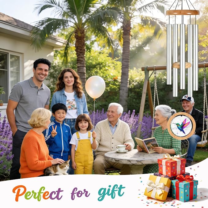 Wind Chimes for Outside, 34" Hummingbird Memorial Wind Chimes for Loss of Loved One, Garden Gifts for Mom Grandma Women, Deep Tone Wind Chimes for Yard Patio Porch Home Garden Outdoor Decorations