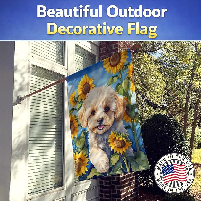 Caroline's Treasures DAC6118CHF Maltipoo in Sunflowers House Flag Large Porch Sleeve Pole Decorative Outside Yard Banner Artwork Wall Hanging, Polyester, House Size, Multicolor