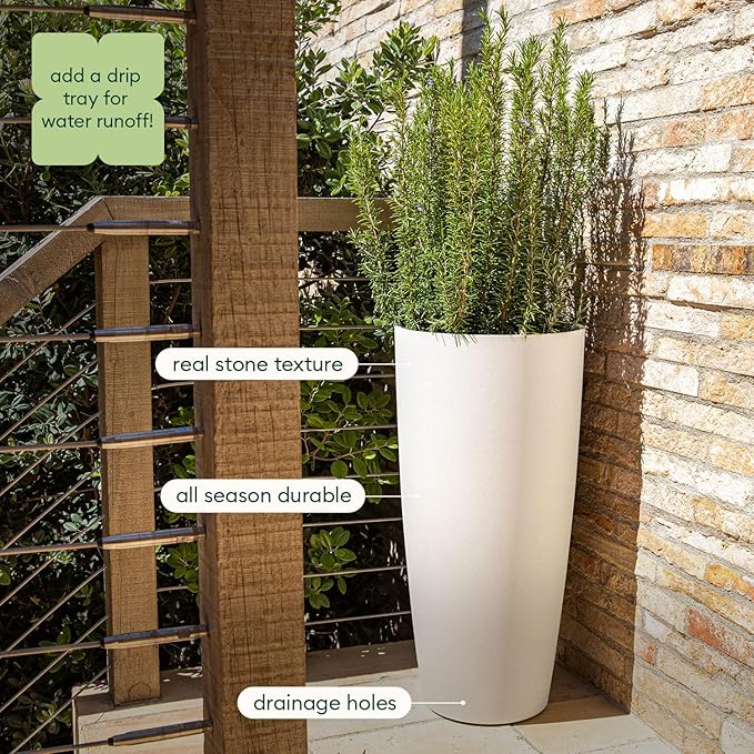 Veradek Mason Series Vega Planter - Round Tall Planter for Indoor or Outdoor Porch/Patio | Made from Plastic-Stone Composite with Drainage Holes | Modern Décor for, Flowers, Interior Plants
