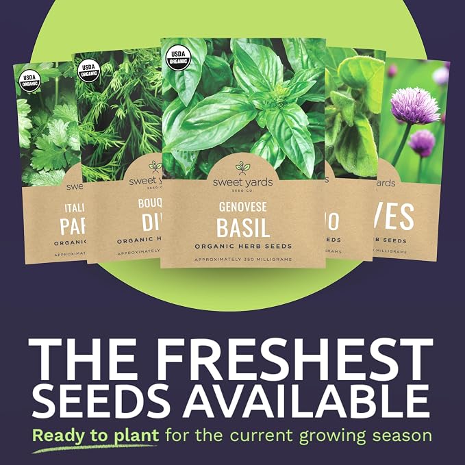 Organic Herb Seeds Variety Pack - 10 Individual Packs - 2026 Season - Basil, Cilantro, Dill, Thyme, Parsley and More! for Indoor & Outdoor Planting (Non-GMO, Certified Organic)
