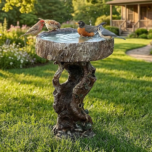 Hamiedun Bird Baths for Outdoor - 24.4" Tall Pedestal Resin fiber - Outdoor Standing Birdbath, Woodland Tree Trunk Decoration Yard Statue，Pedestal Birdbaths for Outdoors, Garden, Patio, Lawn, Backyard (24.4''H)