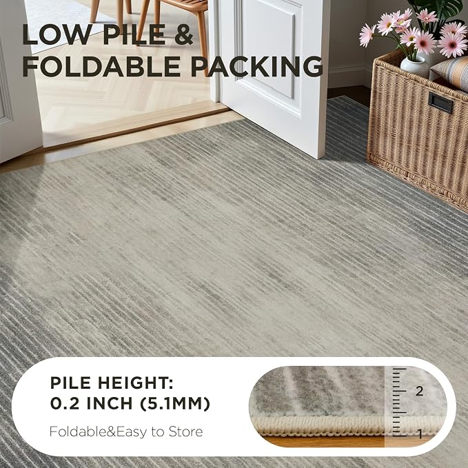 Joydeco 2x6 Runner Rug for Hallway, Modern Abstract Non-Slip Soft Washable Rugs, Low Pile Carpet for Entryway, Bedroom, Kitchen, Laundry, Beige & White & Dark Gray