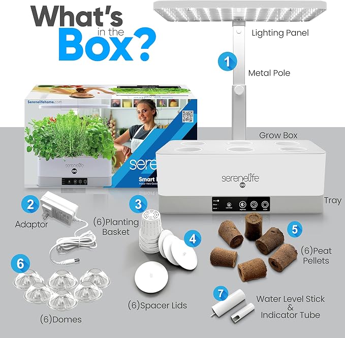SereneLife Hydroponic Indoor Herb Garden Kit - 6 Pods, Full-Spectrum Grow Light, Adjustable Height, Smart Plant System With Seed Pods